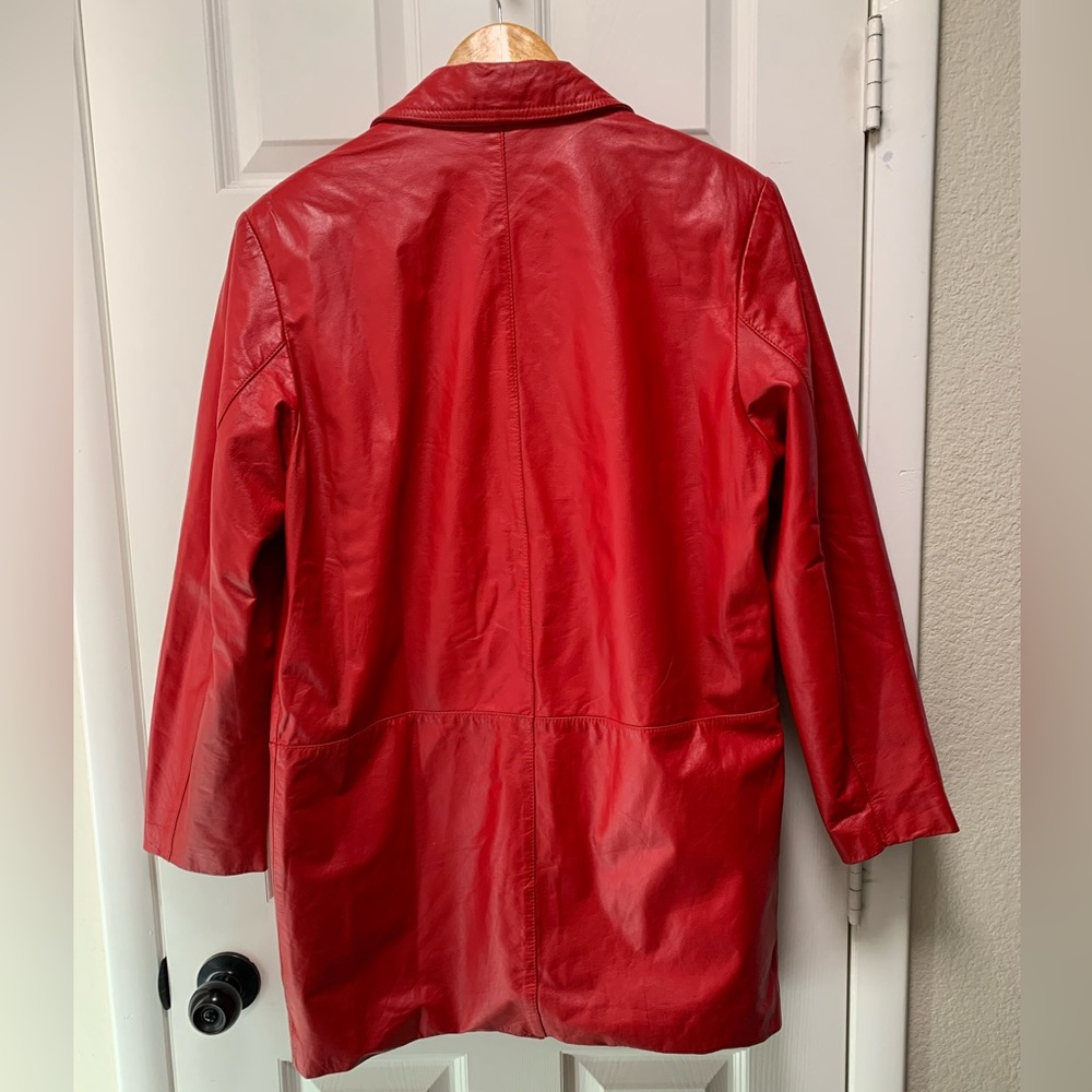 COMINT Womens single breasted red leather jacket blaser VINTAGE M - Picture 9 of 10